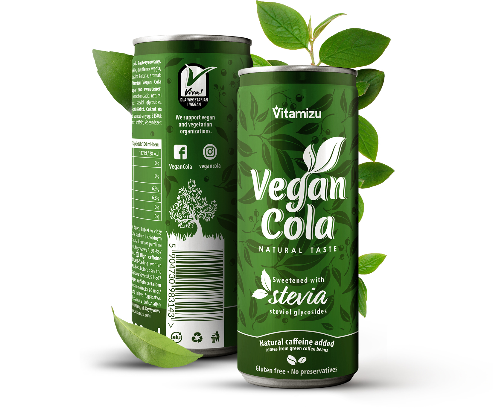 Dwie puszki Vegan Cola